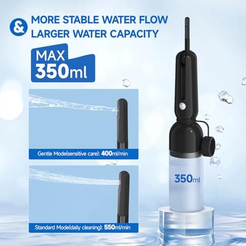 Morfone Portable Bidet for Travel, High Pressure Electric Handheld Sprayer 350ML with Dual Spray Modes, USB-C Rechargeable Waterproof Travel Bidet for Women, Men, Postpartum, Personal Hygiene(Black)