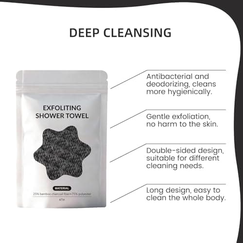 Blissal Exfoliating Shower Towel, Exfoliating Body Scrubber, Premium Microfiber Towel, Bathroom Towel Set for Smooth Skin, Travel Friendly, Quick Drying Travel Bath Washcloth (Black+Pink)