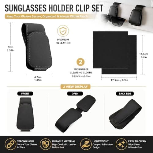 Magnetic Sunglasses Holder for Car, Eye glass clip for car- 2 Pack Black