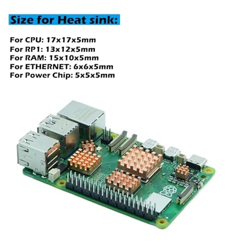 iUniker 10 Pcs Copper Heatsink for Raspberry Pi 5, Pi 5 Cooler, Heatsink with Thermal Conductive Adhensive Tape for CPU/RAM/ RP1/ Ethernet/Power Chip Pi 5 Heatsink