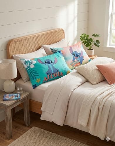 Lilo & Stitch Pillowcase 2 Piece Set Island Design Microfiber Standard Size Pillow Covers for Kids Bedroom & Nursery