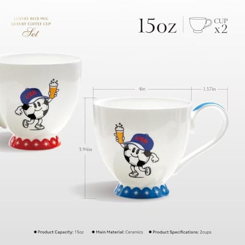 2026 Soccer World Coffee Mug Set of 2,15 Oz Football Creativity Tee Cups