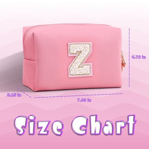 Hbhhpov Small Personalized Initial Letter Makeup Bag,Cute Waterproof PU Leather Chenille Letter Cosmetic Bag Travel Makeup Bag,Preppy Makeup Pouch Toiletry Zipper Pouch Organizer for Women and Girls