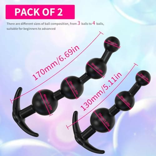 Aitomavalee 2PCS Silicone Anal Beads & Butt Plug Training Kit, Flexible Different Size Anal Balls, Prostate Massage Anus Dilator Dildo Adult Toys for Men Women Couples