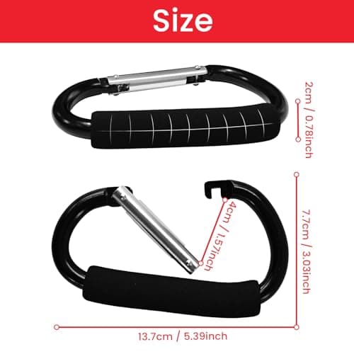 Stroller Hooks for Hanging Diaper Bags - Mommy Stroller Clip and Stroller Accessories Organizer Hook - 2 Pcs Large Carabiner Clips for Mom Purse Shopping Grocery Bag and Accessory