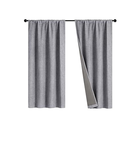 Home Beyond & HB design - Linen Look 100% Blackout Curtain Set 2 Panels - Thermal Insulated Room Window Curtains for Living Room Bedroom - (37 by 63 Inches, Grey)