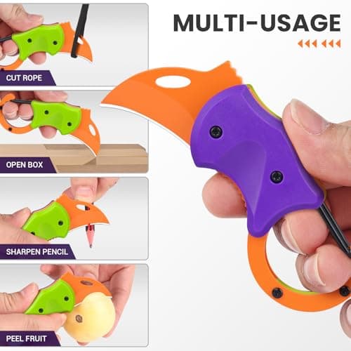 FUNBRO Small Pocket Knife for Men, Cool Folding Knife Box Cutter with 1.34 inch Sharp Blade, EDC Knives Tool for Everyday Carry, Great Gift for Men (Purple & Green)