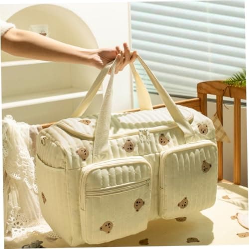 Diaper Bag, Baby Bag, Quilted Diaper, Teddy Bear Pattern Cute Duffle Portable & Lightweight for Hospital and Weekender Travel, 18.9x8.7x10.2in