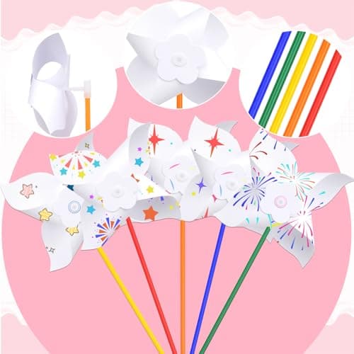 Yymobt 50 Pcs DIY Pinwheels Paper Craft, Color Your Own White Pinwheel, Bulk Summer Blank Pinwheel Craft Kit for Memorial Day Spring Garden Activity Party Favor Supplies, 5.1 Inches