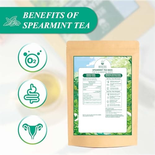 WT WEETEE Spearmint Tea Bags, Made with 100% Pure Spearmint Leaf, Natural Caffeine-free Herbal Tea, Refreshing & Smooth Mint Tea