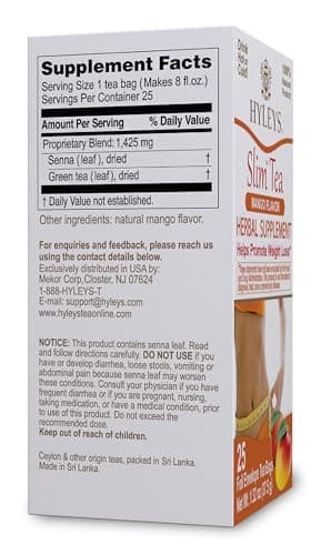 Hyleys Slim Tea Mango Flavor - Weight Loss Herbal Supplement Cleanse and Detox - 25 Tea Bags (1 Pack)