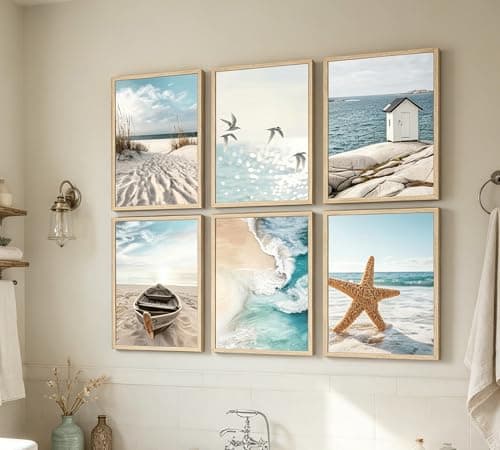 Erboinely 6 Pcs Coastal Seaside Wave Beach Poster Wall Art