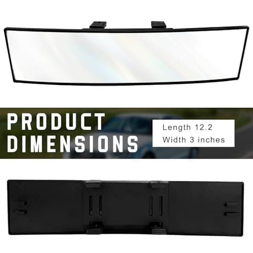 CCHRN Rear View Mirror, 12.2 Inch Anti-Glare Chrome Wide Angle Convex Car Interior Mirror, Clip-on Clear Panoramic Rearview Mirrors to Reduce Blind Spot for Cars SUVs Trucks