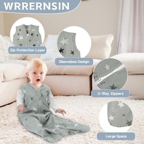 Wrrernsin Baby Sleep Sack 0-6 Months,100% Cotton TOG 0.5 Wearable Blanket for Newborn and Infant, 3 Pack 2-Way Zipper Lightweight Sleeping Bags for Toddler