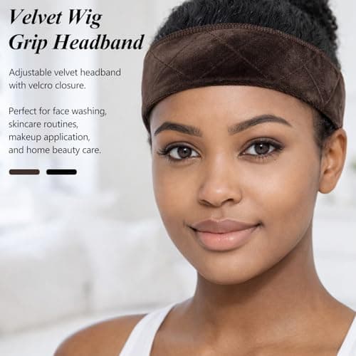 Gmlawsc Black and Brown Adjustable Velvet Wig Grip Headband β 2-Pack Comfortable Non-Slip Wig Band