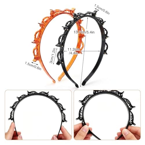 Wanmu 4 Pcs Headbands with Clips Hairpin Headband for Twisty Bangs Hairstyle Weave Bangs Toothed Clip Headbands for Women Girl Y2K Fashion Styling 90s Hair Accessories (Black, Brown)