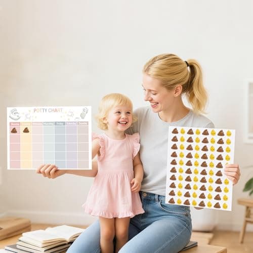 17 Pcs Sticker Chart for Kids Potty Training, Daily Record Potty Training Sticker Chart for Girls with Poop and Pee Stickers Toilet Train Reward Charts for Toddlers Boy Girl (Chart17)