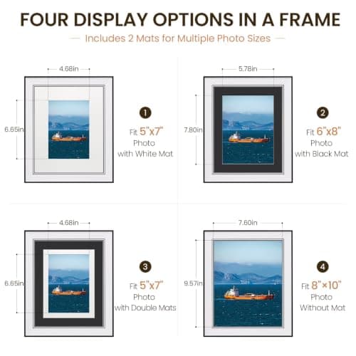 8x10 Black Picture Frame with Dual Mats - 4 Photo Display Options, 1 Pack