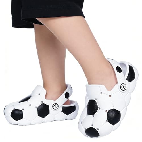 KUKTO Kids Boys Girls Soccer Football Basketball Clogs Little Kids Sports Clogs Slip On Sandals Lightweight Breathable Non-Slip Summer Beach Garden Shoes