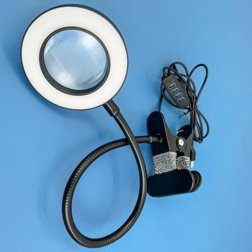 95mm Magnifying Glass with Light - Flexible Gooseneck Magnifier with 3 Color Modes 12 Dimmable Brightness for Craft Hobby Sewing Close Work (No Adapter)