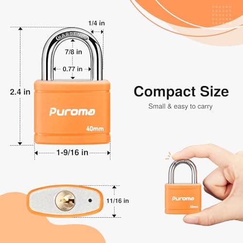 Puroma Keyed Padlock with 2 Keys Alike, 7/8 Inch Locker Lock 40mm Heavy-Duty Locks for School Gym Locker Gate Fence Hasp Cabinet Toolbox (Orange)