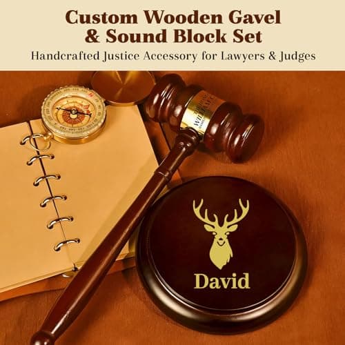 UIDMEN Personalized Judge Gavel and Sound Block Set, Wooden Gavel Set, Custom Engraved Name and Text, Gift for Lawyers, Judges, Chairmen, Retirement Law School Graduation Birthday Xmas Gifts