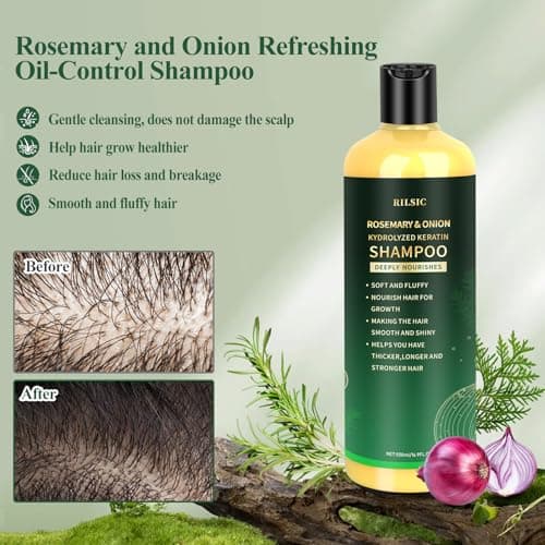 500ML Organic Rosemary & Onion Shampoo for Hair Growth Women & Men, Natural Hair Shampoo for Strengthening & Thickening with Hydrolyzed Keratin for Hair Loss, Oily Thinning Hair
