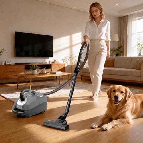 Akitas C11 Bagged Canister Vacuum Cleaner, Light Weight HEPA Filtration, 33ft Cleaning Radius with Retractable Cord, Ideal for Hard Floors & Low-Pile Carpet Extra Floor Brush