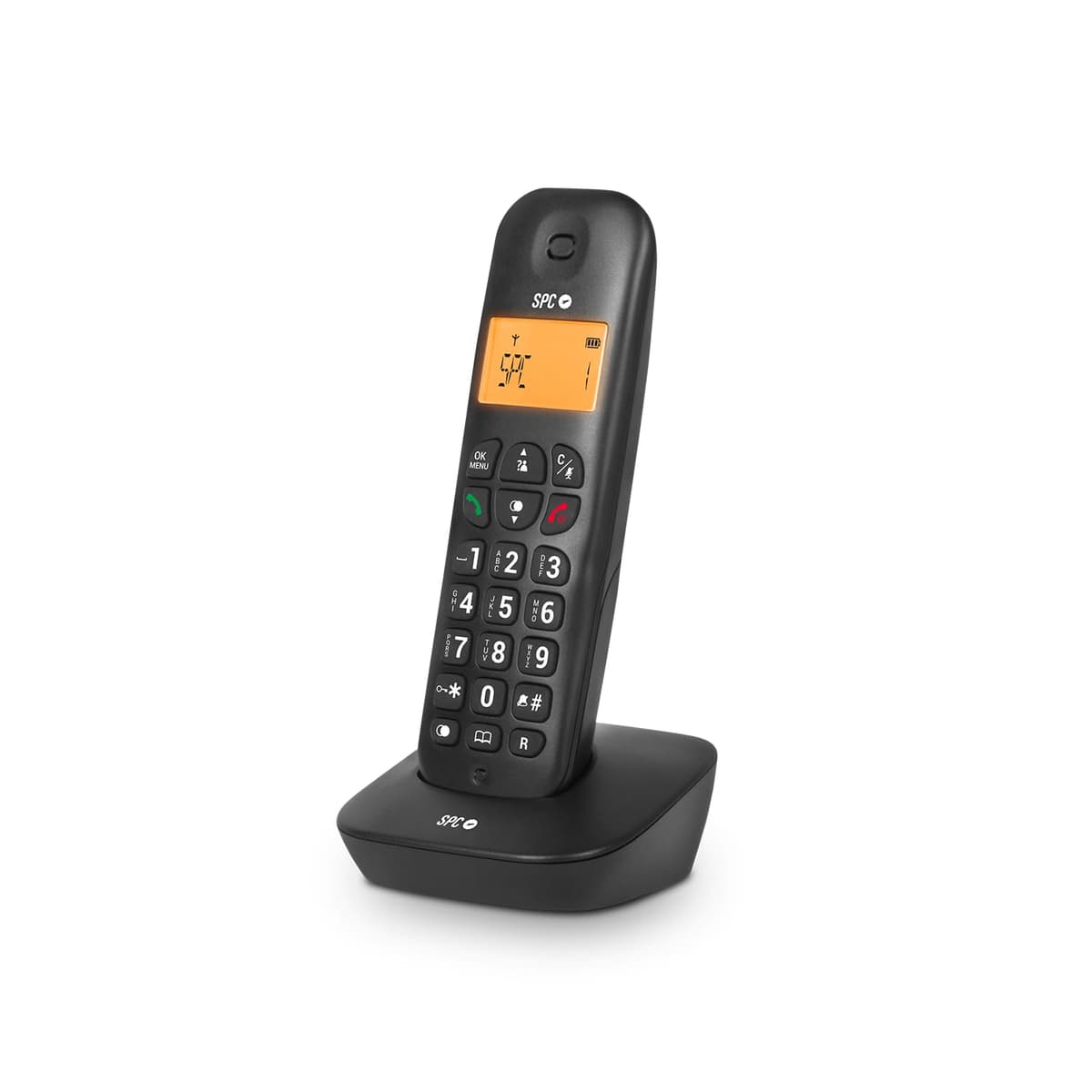 SPC Air – Teléfono Fijo inalámbrico con Pantalla iluminada, identificador de Llamadas, Agenda 20 contactos, Modo Mute, 5 melodías Disponibles, compatibilidad Gap y Modo Eco - Negro