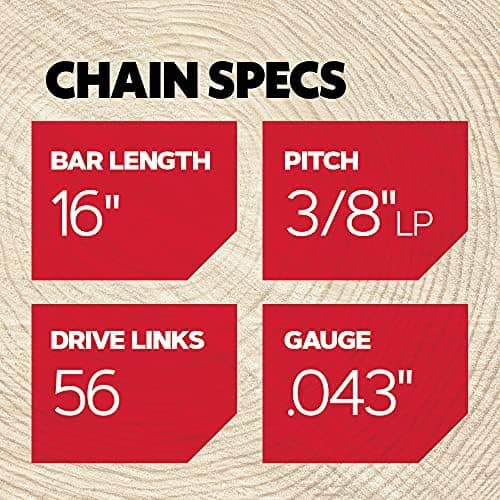 Oregon Chainsaw Chain 3/8" LP Pitch, .043" (1.1 mm) Gauge for 16" (40cm) Bar, 56 Drive Links – Low-kickback Replacement Saw Chain, Fits Greenworks, Makita, Ego, Dewalt and more