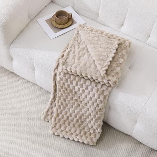 Linecooo Beige Fleece Throw Blanket 50”×60” for Couch Sofa Bed