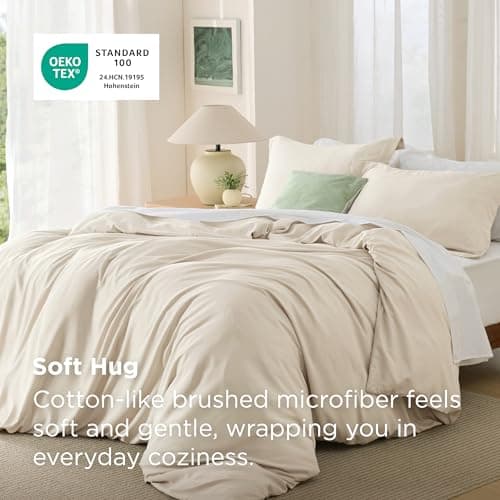 Bedsure Duvet Cover Queen Size, Double Brushed Bedding Set, Light Beige