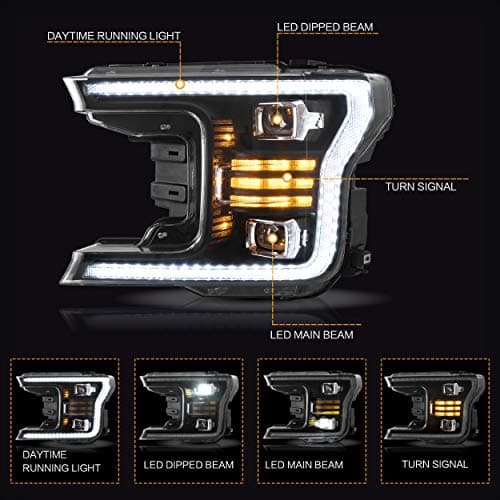 VLAND LED Headlights Assembly Fit for 2018 2019 2020 Ford F150(Not Fit For Raptor), Full LED Headlamp with DRL Turn Signal, Plug-and-Play, Clear