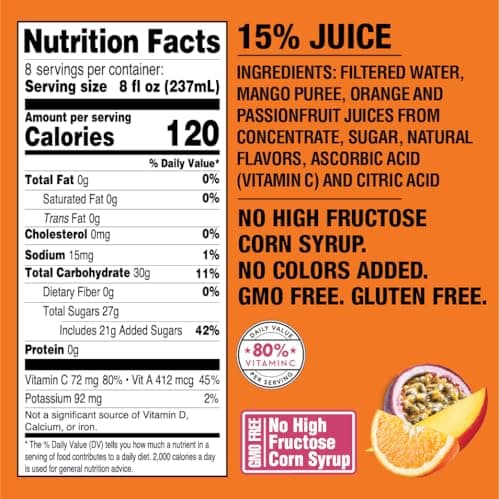 Langers Mango Orange Passionfruit Juice Cocktail, 64 Fl Oz (Pack of 8)