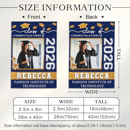 Personalized Graduation Garden Flag Class of 2026 - Custom Photo Name Double Sided Yard Sign for High School College Senior Party, Outdoor Welcome Banner Decoration (12x18 / 28x40 Inch)