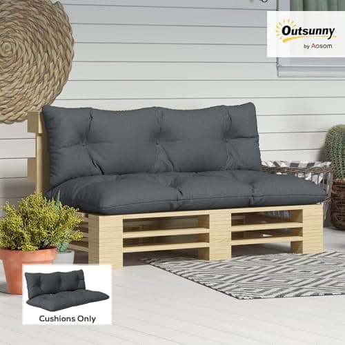 Outsunny 2 Seater 6" Thick Outdoor Seat Cushions with Back Cushion for Pallet, Loveseat Outdoor Furniture Cushions, Fade-Resistant Replacement Patio Cushions, Dark Grey