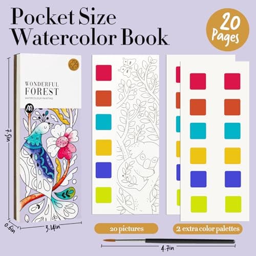 JCREN Watercolor Painting Books, Pocket Watercolor Painting Coloring Kit, Paint with Water Bookmarks Travel Activity Party Favors for Kids Toddlers Gifts for Boys and Girls