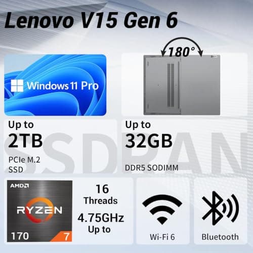 Lenovo V15 15.6" FHD AMD Ryzen 7 170 Business Laptop, 16GB RAM, 512GB SSD