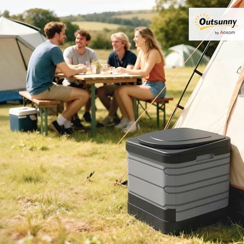 Outsunny Portable Toilet for Adults, Foldable Porta Potty Camping Toilet with 12 Coagulant Packets and 12 Disposal Bags for Camping, Travel, RV, Grey