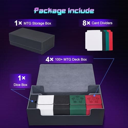 Zettokete MTG Card Box Set with 4 MTG Deck Box, 8 Dividers, Dice Compartment/Playmat Slot, Trading Card Storage Organizer Fits for Magic, TCG, CCG, Black/Grey