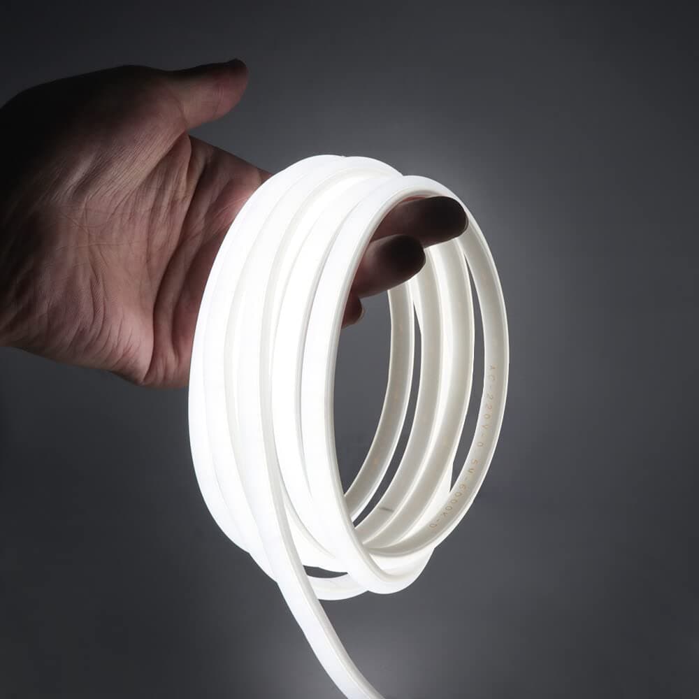 Flexible COB Neon Light Strip, 220V LED Strip 288 LEDs/m, Cut to 50cm, IP65 Waterproof Modified Silica Gel Rope Light with UK Plug Power Supply (5m, Cold White)