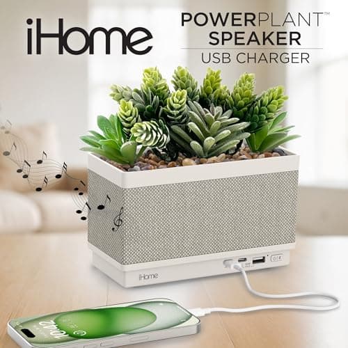 iHome PowerPlant Charging Station, Faux Succulent with USB Charging Station (Power Plant Speaker)