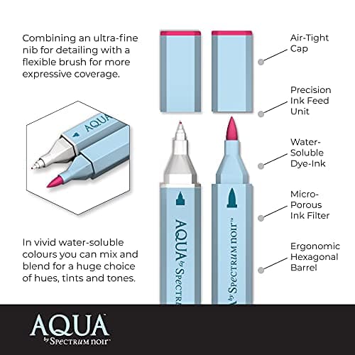 Spectrum Noir Aqua Artist's Water Based Dual Nib Marker Coloring Pens, Essentials, Pack of 12