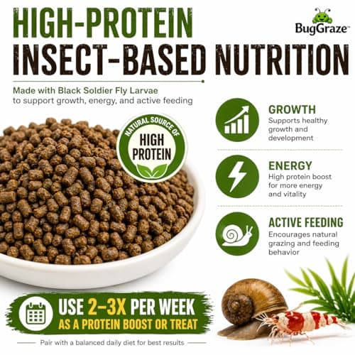 BugGraze BSFL Pellets for Snails & Shrimp – High Protein Supplement Food – Sinking Insect-Based Pellets for Growth & Energy – Aquarium Treat for Mystery, Nerite & Shrimp – 3 oz
