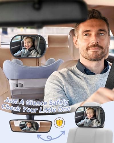Baby Car Mirror for Backseat - Rear Facing Car Seat Mirror Safety for Infant Newborn - Easily Observe the Baby Move,Clear Wide View,360Β°Rotation, Secure, Shatterproof - Grey