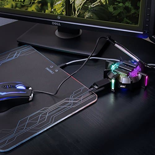 Enhance Pro Gaming Mouse Bungee Cable Holder 4 Port USB Hub with 7 LED Color Modes, Cable Management Support, Improved Accuracy and Weighted Design for Competitive Esports Games, Gaming Accessories