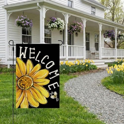 CROWNED BEAUTY Spring Summer Daisy Bee Garden Flag for Outside 12x18 Inch