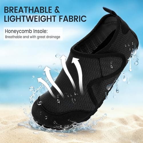 Water Shoes for Women Men Barefoot Beach Swim Aqua Socks Summer Wide Slides Sandals Quick Dry Pool River Sea Sock Shoes (Black, US Footwear Size System, Adult, Men, Numeric Range, Medium, 5, 6)
