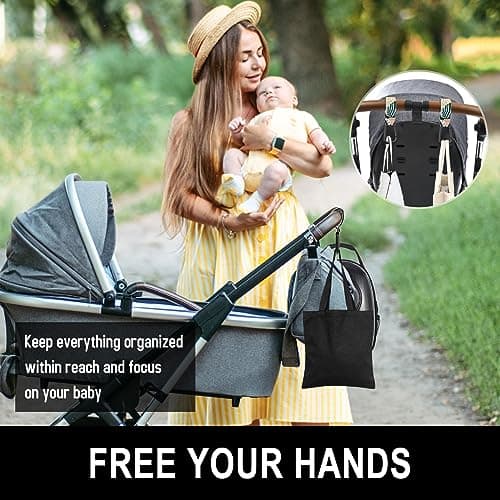 Gukeniu Baby Stroller Hooks for Hanging Bags, Universal Stroller Clips Accessories, Mommy Hook for Diaper Bag, Shopping Cart, Purse, Backpack - 2 Pack, Abstract Leaf