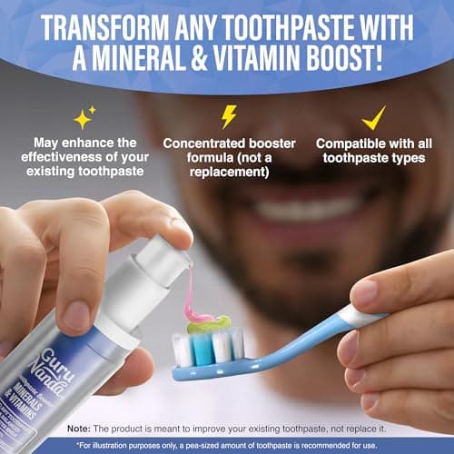 GuruNanda Toothpaste Booster with 15% Nano Hydroxyapatite – Add to Toothpaste for Whitening & Fresh Breath, Fluoride-Free Formula with Vitamins & Minerals, Up to 60 Uses